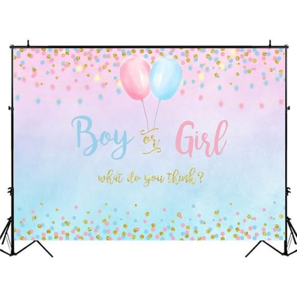 Boy or Girl Gender Reveal Decoration, Blue or Pink Dots Balloon Party Backdrop - Picture 5 of 7